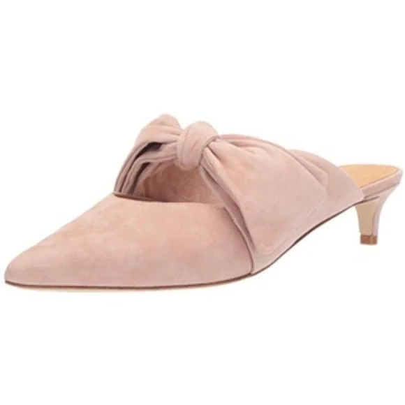 JOIE Caleah Peach Pink Suede Mules Kitten Heel Pointed Toe Sandal Leather Pumps - Picture 4 of 15